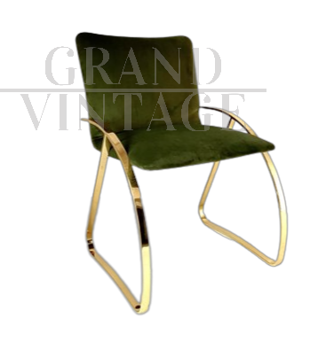 Design cantilever office chair in golden steel and green velvet, Italy 1970s
                            