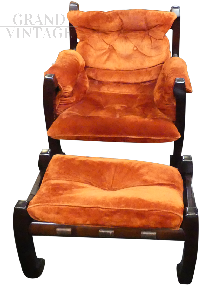 Samurai armchair and ottoman by Frigerio in orange alcantara
                            