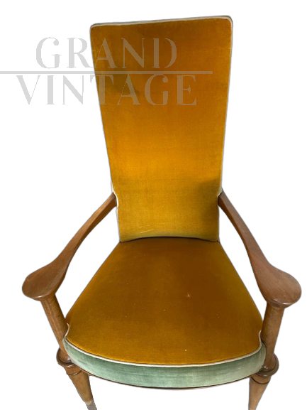 Poltrona francese dei primi del ‘900 in velluto ocra e verde