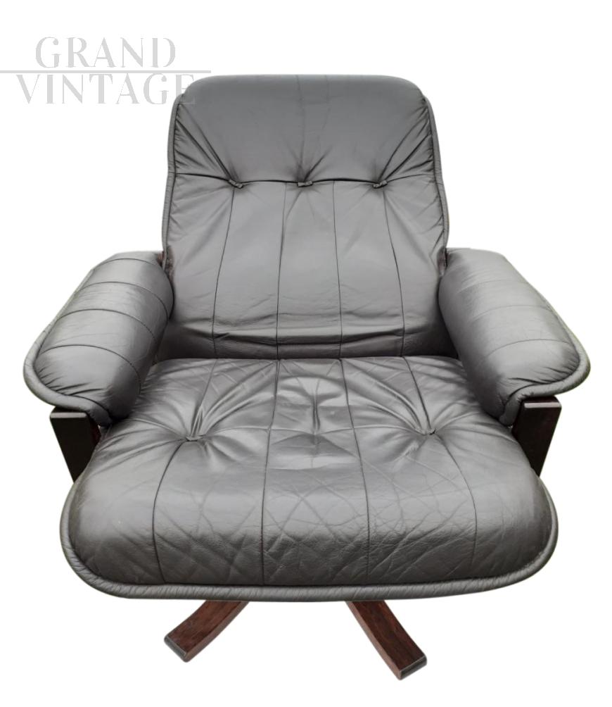 Vintage leather swivel and reclining armchair, UNICO Design Denmark, 1970s