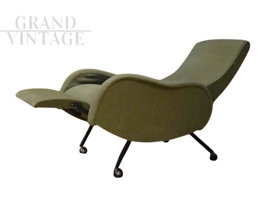 Lady style reclining armchair in green velvet