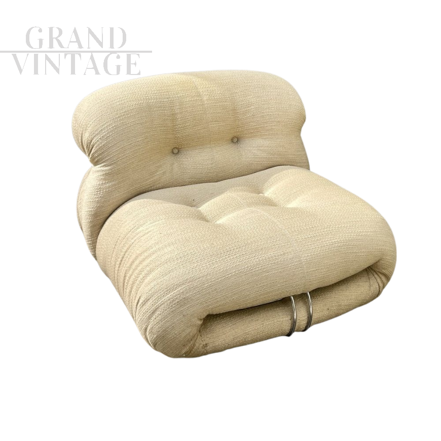 Soriana armchair by Afra & Tobia Scarpa in beige fabric, Italy 1970s