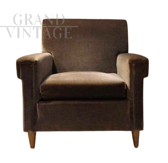 Swedish armchair from the 40s in brown fabric