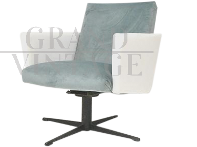 Vintage 70s swivel armchair in light blue velvet