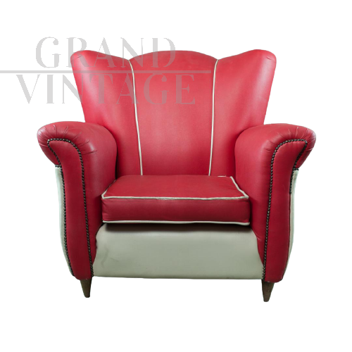 Vintage armchair in red eco-leather