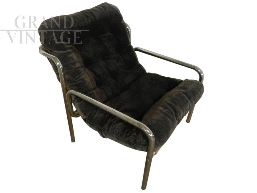 Vintage armchair in chromed tube from the 1950s
