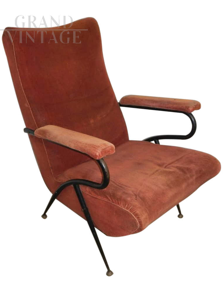 Vintage velvet armchair with iron structure, 1950s