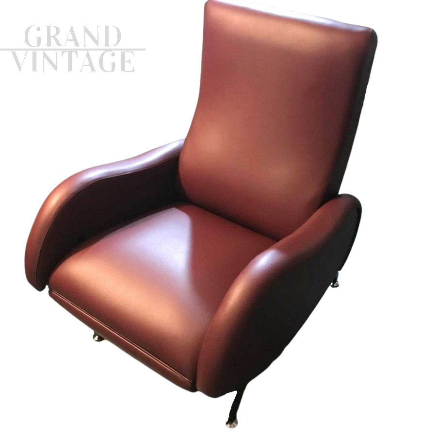 Lady Zanuso style vintage reclining armchair in leather     
