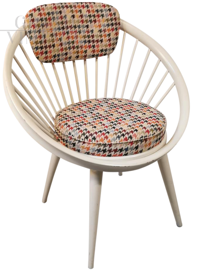 Armchair by Yngve Ekström with Pied de Poule fabric