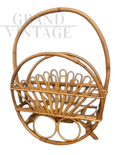 Vintage round magazine rack in bamboo from 1960s