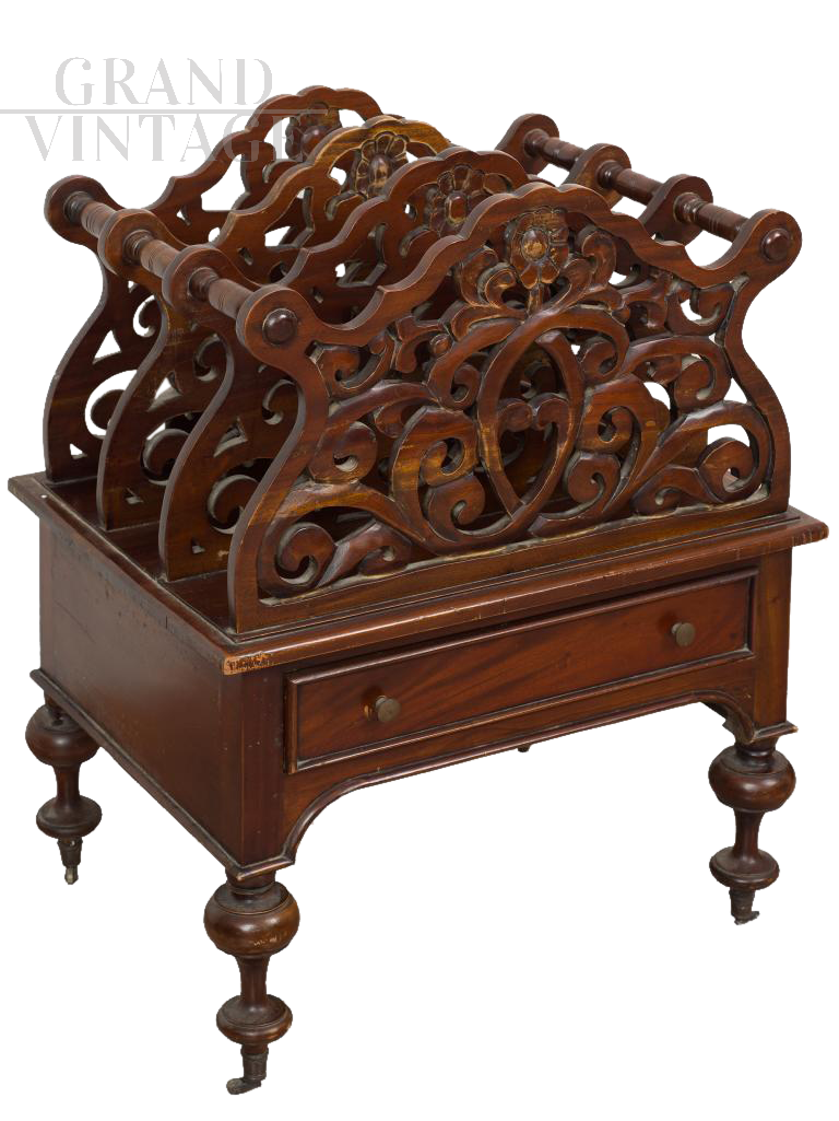 Antique Edward VII period magazine rack in solid mahogany