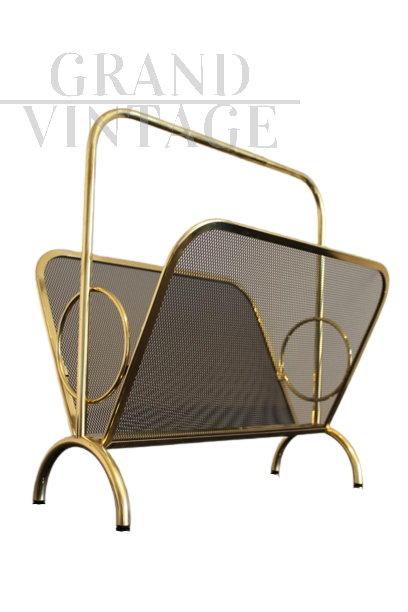 Magazine rack in brass and black lacquered metal, Italy 1970s