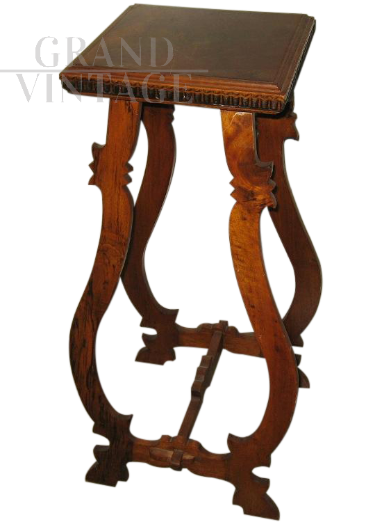 Vintage vase holder in walnut wood with lyre legs