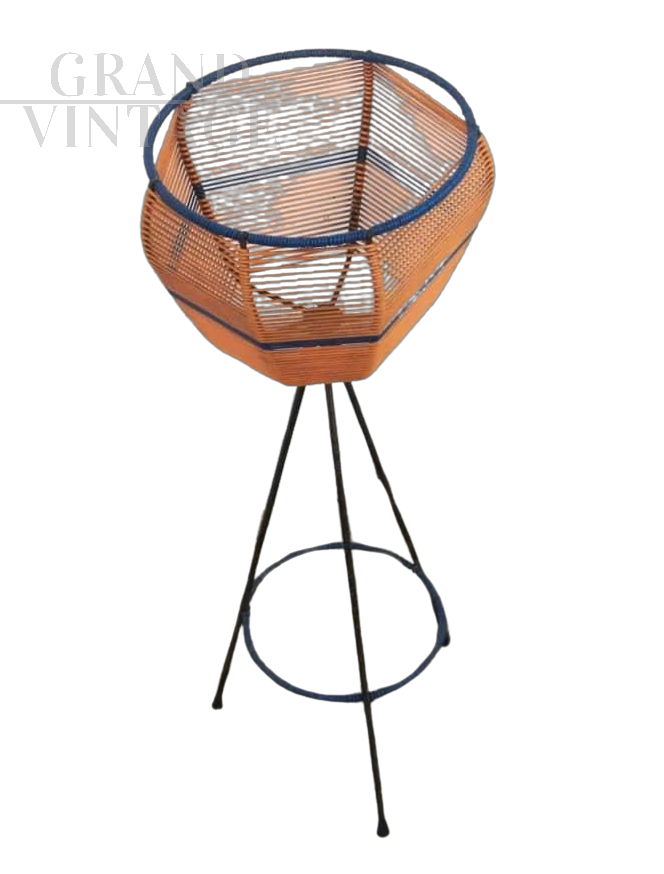 Vintage plant stand in iron and colored plastic wire, 1960s