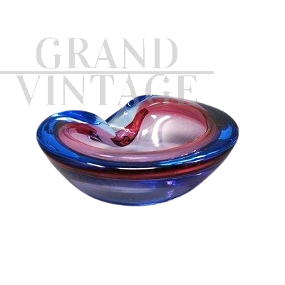 Ashtray by Flavio Poli for Seguso in blue and pink Murano glass, 1960s