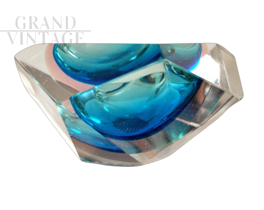 Vintage pentagonal pocket emptier ashtray in light blue Murano glass