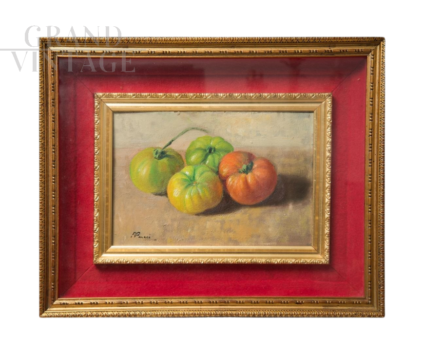 Raffaele Pucci - Still life painting with tomatoes, oil on canvas   