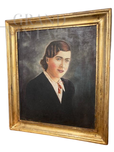 Portrait of a girl, art deco oil painting on canvas dated 1939