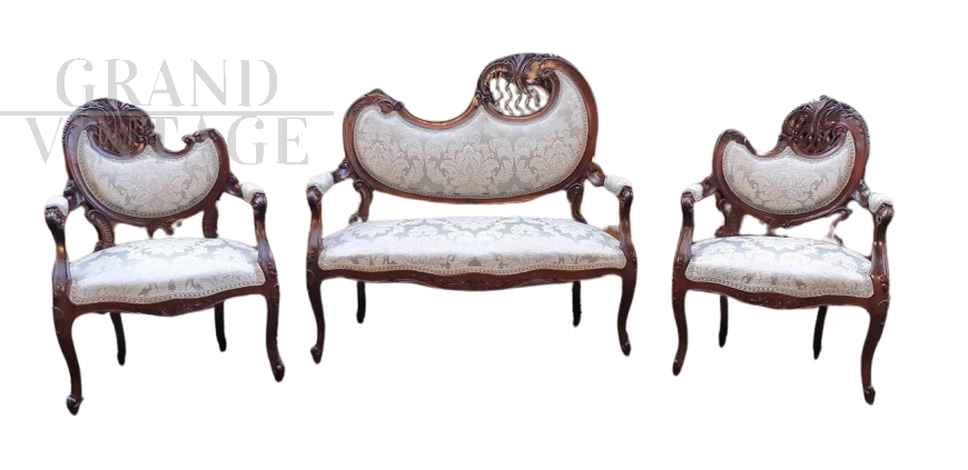 Antique Liberty Art Nouveau living room with sofa and two armchairs