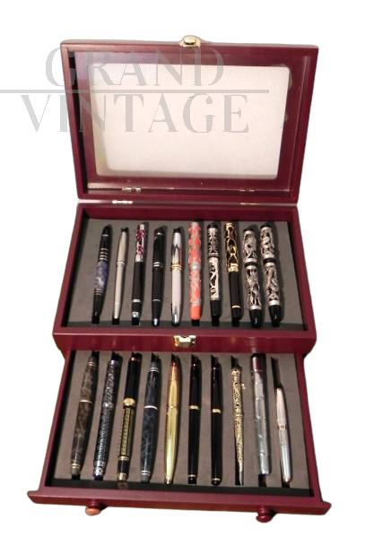 Wooden box with 90s collectible pens