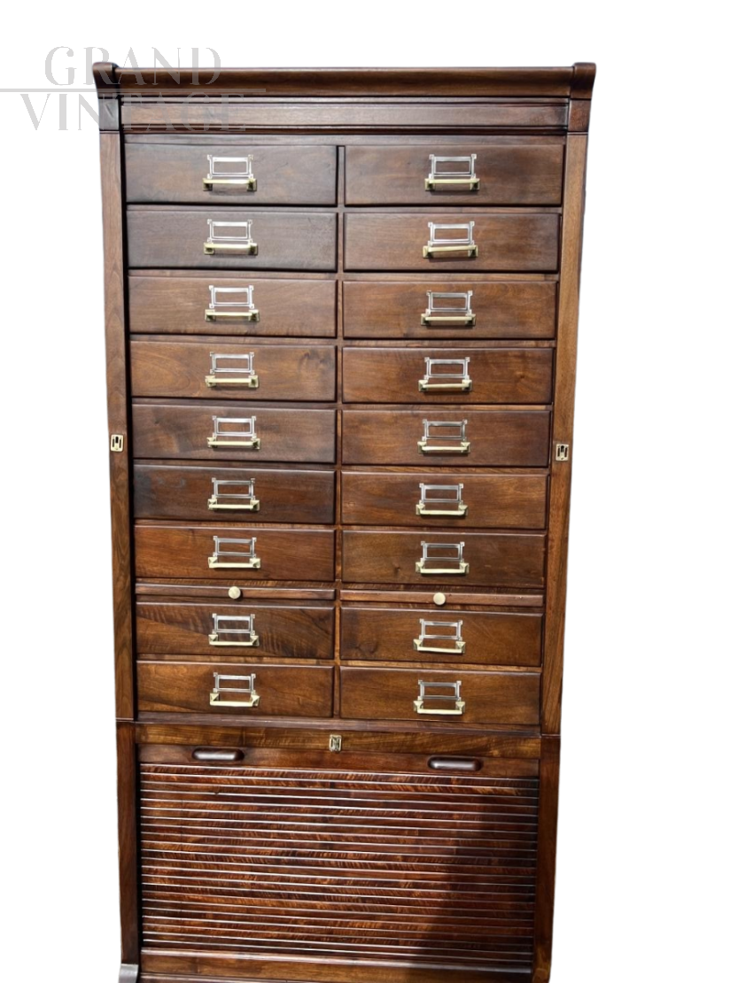 Antique walnut wood filing cabinet from the Fossati and Meroni company        