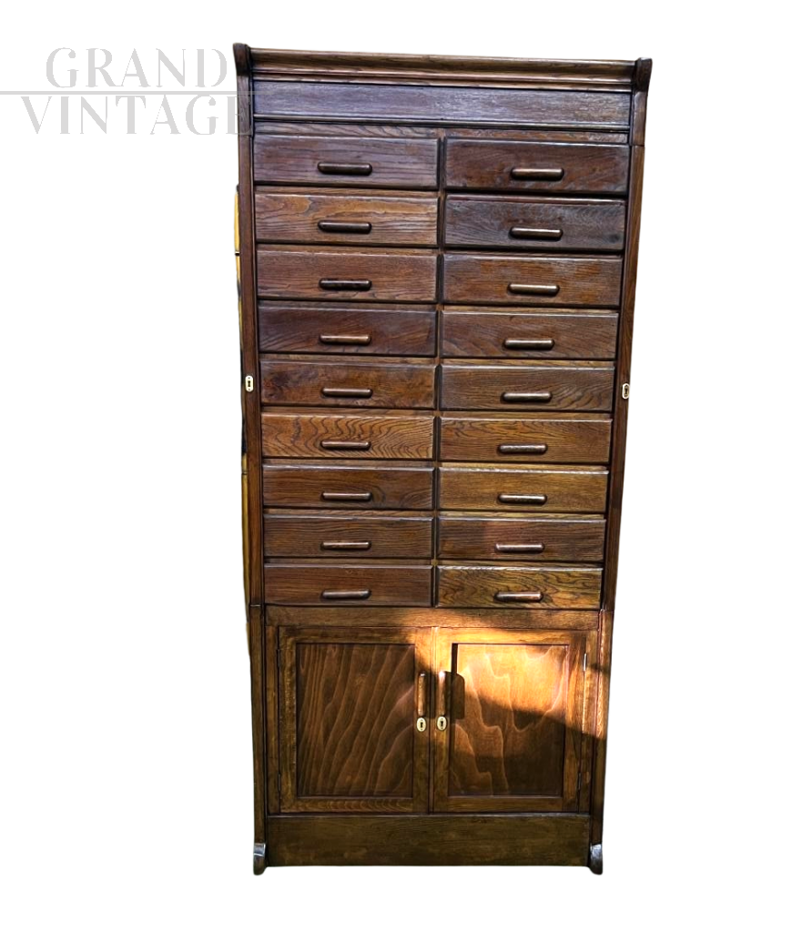 Vintage oak lawyer's filing cabinet with doors and drawers  