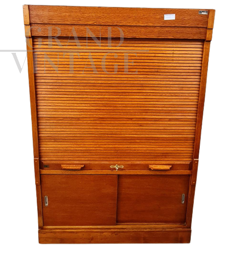 Vintage rolling shutter filing cabinet in oak, '900, Arbor Prague Trade Mark