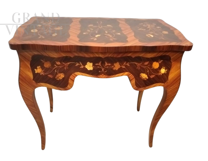 Italian antique style desk with rich floral inlay
