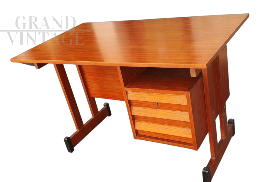 Vintage Italian teak desk with chest of drawers, 1960s