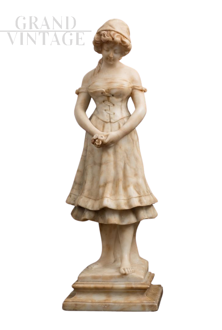Antique sculpture of a girl in alabaster signed Le Roy, French Napoleon III era