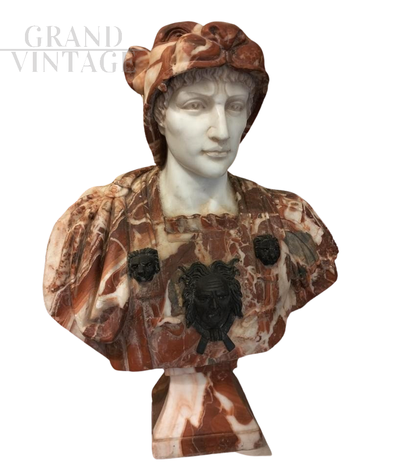 Bust sculpture in three types of marble