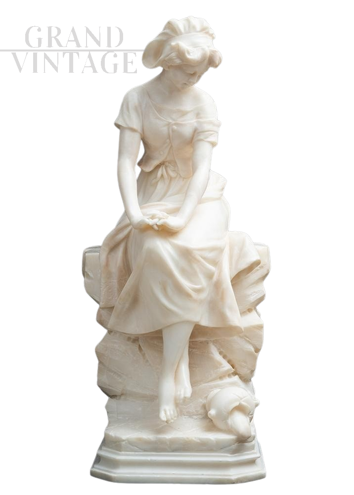 Antique sculpture of a girl in alabaster, 19th century France