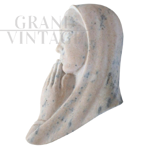 Art Deco Virgin Mary religious sculpture in pink marble