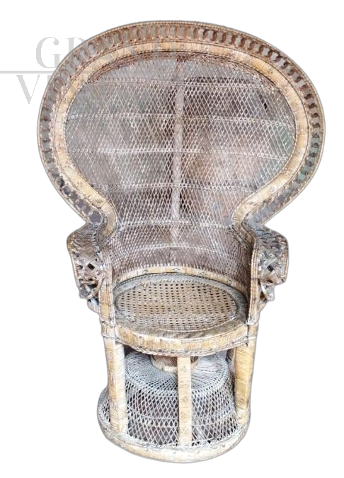 Emmanuelle Peacock vintage armchair in bamboo cane