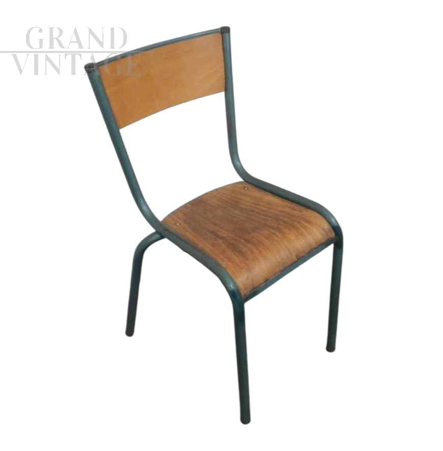 Green Mullca chair with light wood seat, 1960s