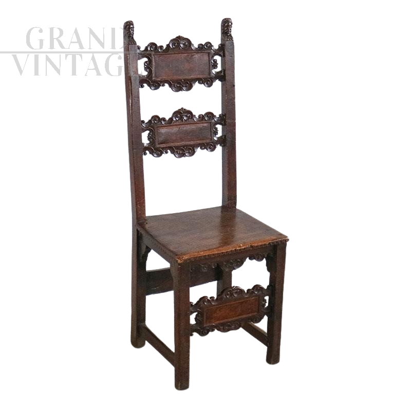 Renaissance carved walnut chair, 17th century