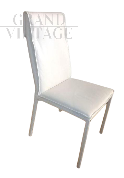 Design chairs in white hide and leather, Made in Italy 2000s