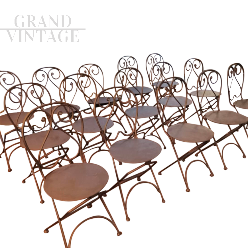 Set of 16 folding wrought iron chairs