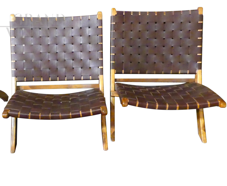 Design folding armchairs in woven leather