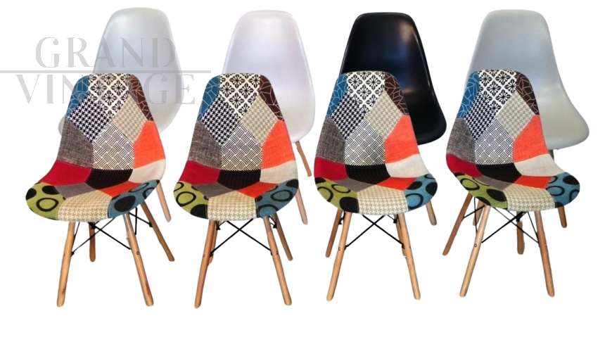 Set of 8 Charles Eames style chairs in various colours  