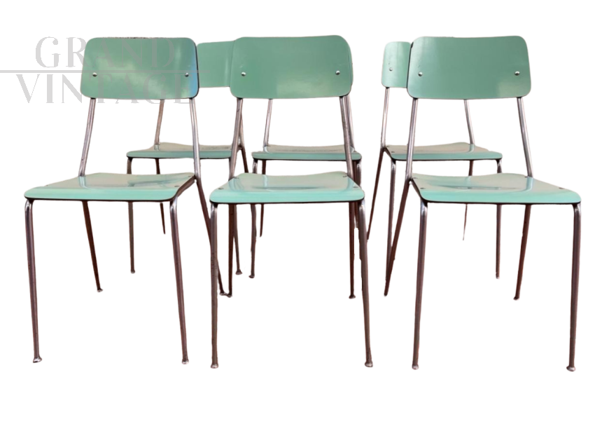 Set of 6 vintage green Formica chairs, Italy 1970s