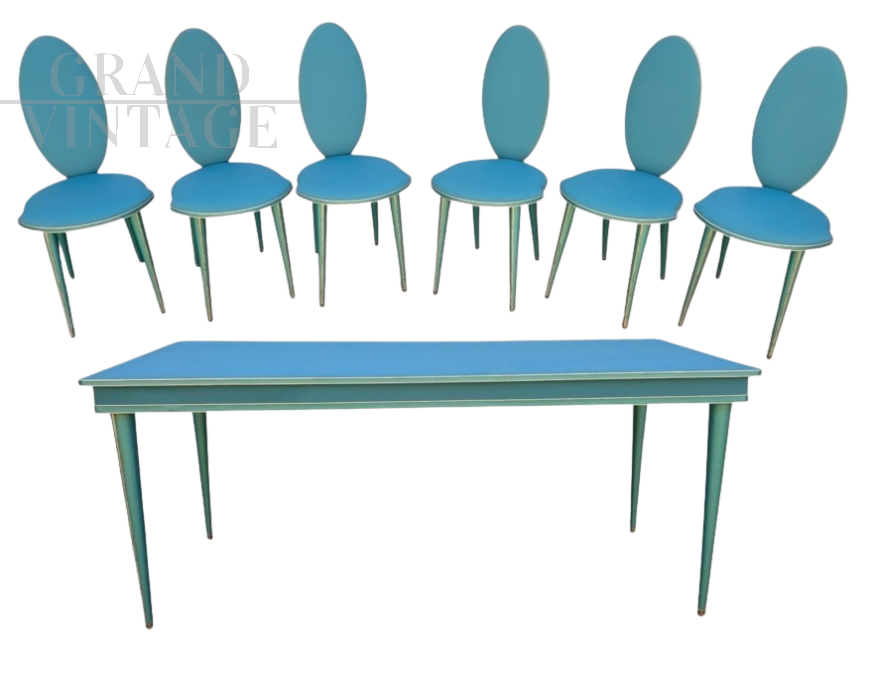 Vintage 1950s style teal dining set with gold accents