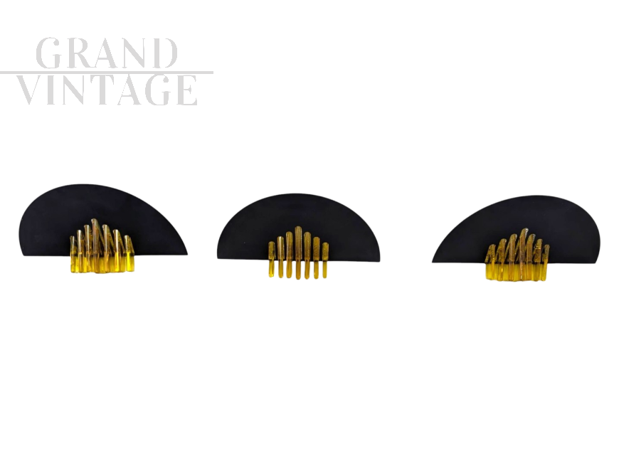 Set of 3 wall lamps by AV Mazzega in iron and Murano glass, 1980s