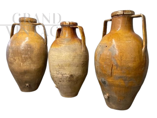 Set of 3 large antique amphorae jars