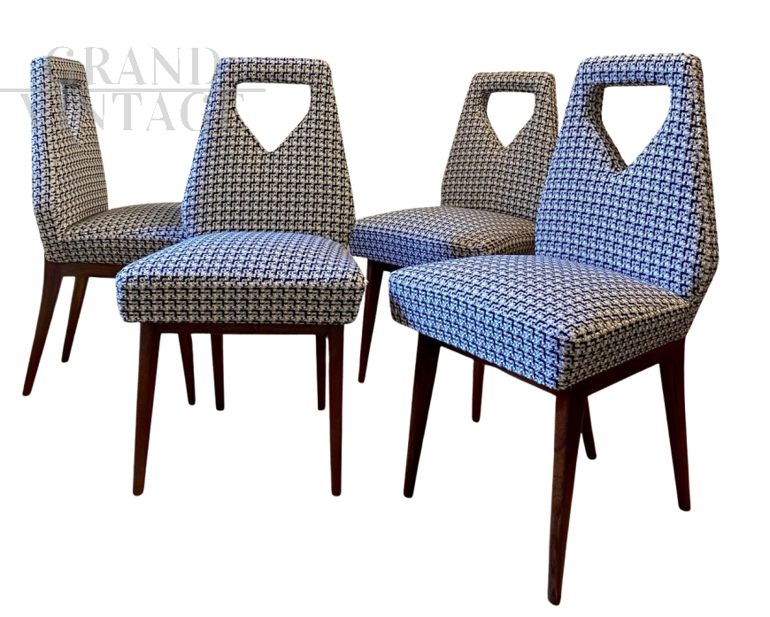 Set of 4 50s chairs with geometric backrest