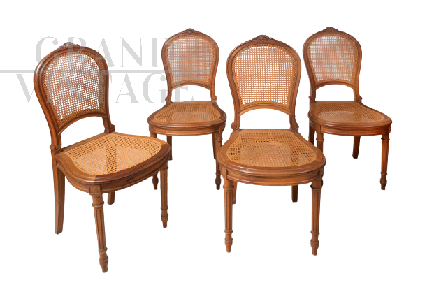 Set of 4 antique Louis XVI chairs in Vienna straw, 19th century