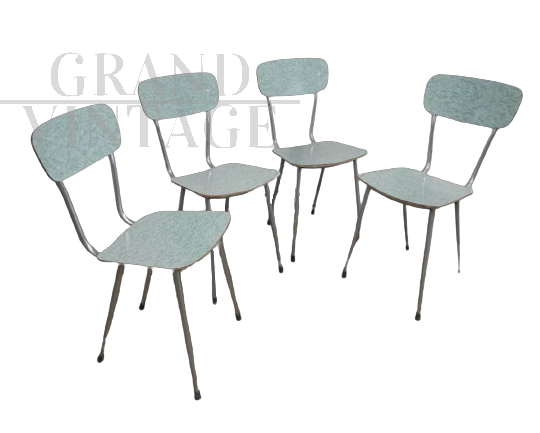 Set of 4 speckled green formica dining chairs, 1960s                    