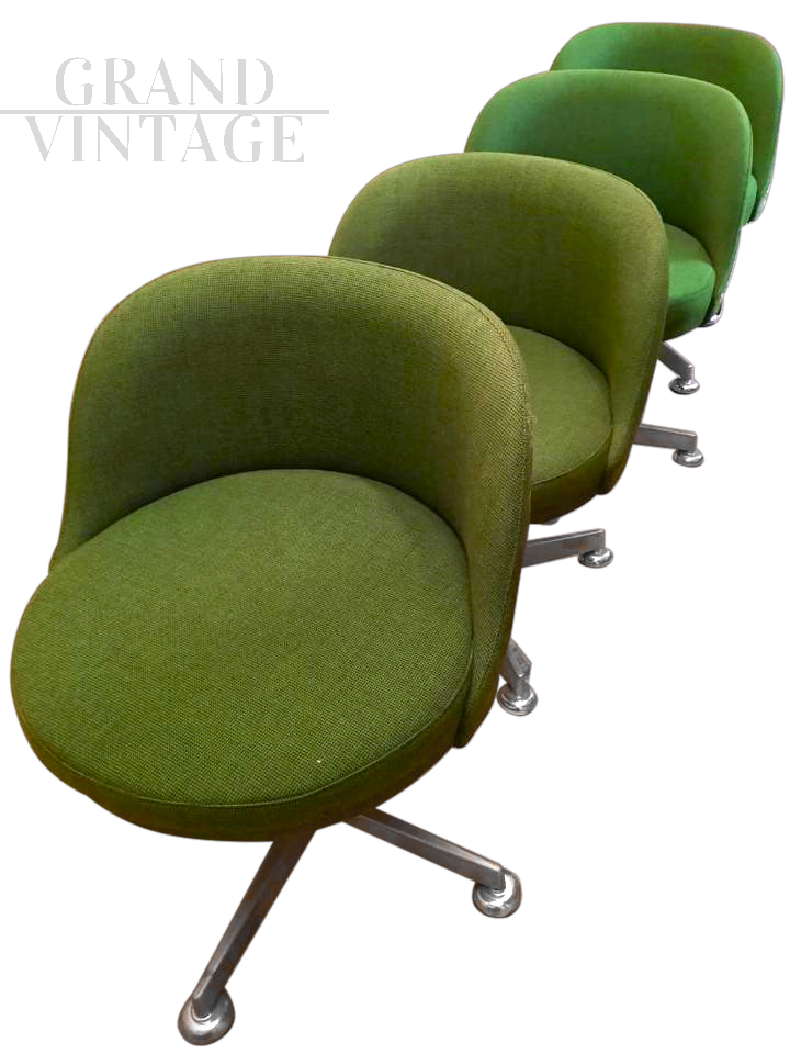 Set of 4 vintage office chairs in green fabric