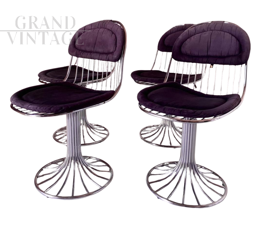 Set of 4 chairs by Gastone Rinaldi for Rima in chromed steel  