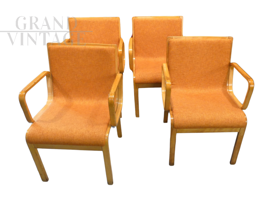 Set of 4 Joc chairs in orange fabric, Swedish design from the 60s
